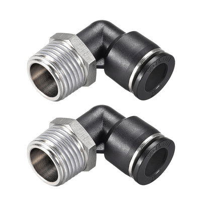 uxcell Uxcell Push to Connect Tube Fitting Male Elbow 12mm Tube OD x G1/2 Thread Pneumatic Air Push Fit Lock Fitting 2pcs