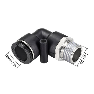 Harfington Uxcell Push to Connect Tube Fitting Male Elbow 16mm Tube OD x 1/2 NPT Thread Pneumatic Air Push Fit Lock Fitting