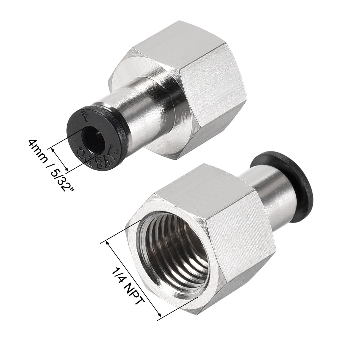 uxcell Uxcell Push to Connect Tube Fitting Adapter 4mm Tube OD x 1/4PT Female Straight 2pcs