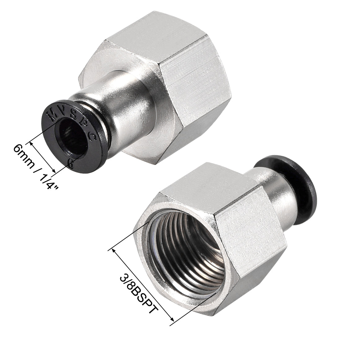 uxcell Uxcell Push to Connect Tube Fitting Adapter 6mm Tube OD x 3/8BSPT Female Straight Pneumatic Connecter Pipe Fitting