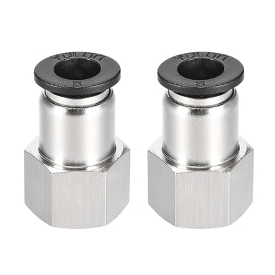 uxcell Uxcell Push to Connect Tube Fitting Adapter 8mm Tube OD x 1/4PT Female Straight 2pcs