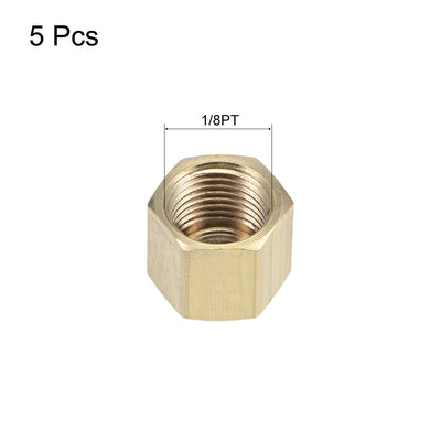 Harfington Uxcell Brass Cap, 5pcs 1/8PT Female Pipe Fitting Hex Compression Stop Valve Connector 11x11mm