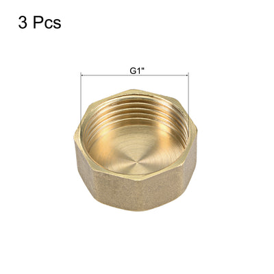 Harfington Uxcell 1-Inch Brass Cap 3pcs G1 Female Pipe Fitting Hex Compression Stop Valve Connector