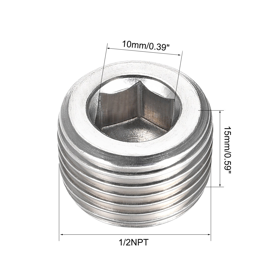 Uxcell Uxcell Hex Countersunk Plug - Stainless Steel Pipe Fitting 1/4NPT Male Thread Socket Pipe Adapter Connector