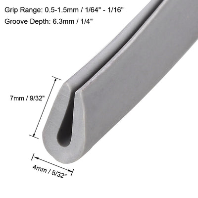 Harfington Uxcell Edge Trim U Seal Grey PVC Fits 1/64"- 1/16"Edge 10 Feet Length