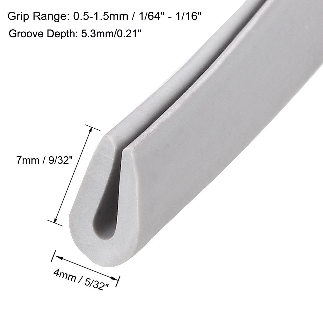 uxcell Uxcell Edge Trim U Seal Grey PVC Fits 1/64"- 1/16"Edge 20 Feet Length