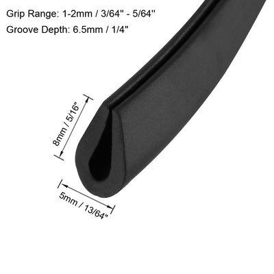 Harfington Uxcell Edge Trim U Seal Black PVC Fits 3/64"- 5/64"Edge 10 Feet Length