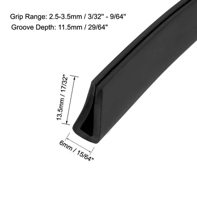 Harfington Uxcell Edge Trim U Seal Black Rubber Fits 3/32"- 9/64"Edge 10 Feet Length