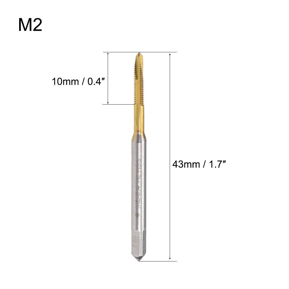 uxcell Uxcell Spiral Point Threading Tap M2 Thread 0.4 Pitch Titanium Coated HSS 2pcs