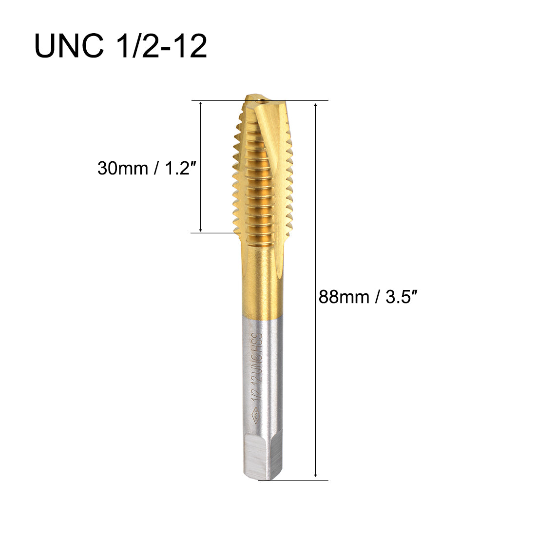 uxcell Uxcell Spiral Point Threading Tap 1/2-12 UNC Thread Pitch Titanium Coated HSS