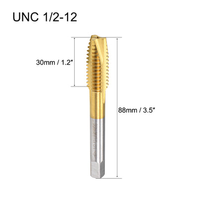 Harfington Uxcell Spiral Point Threading Tap 1/2-12 UNC Thread Pitch Titanium Coated HSS