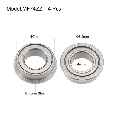 Harfington Uxcell MF74ZZ Flange Ball Bearing 4x7x2.5mm Shielded Chrome Bearings 4pcs