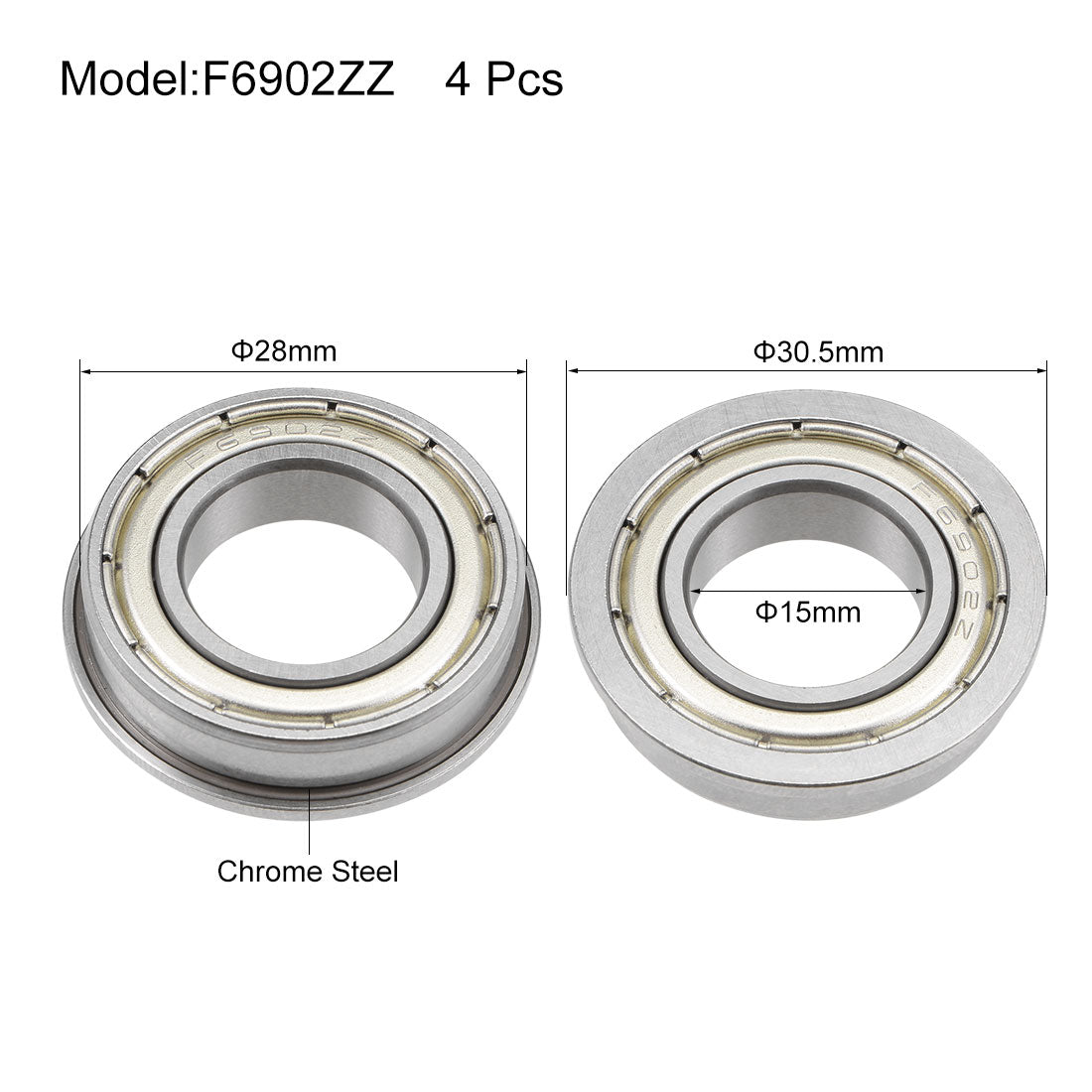 uxcell Uxcell Flange Ball Bearings Shielded Chrome Bearings
