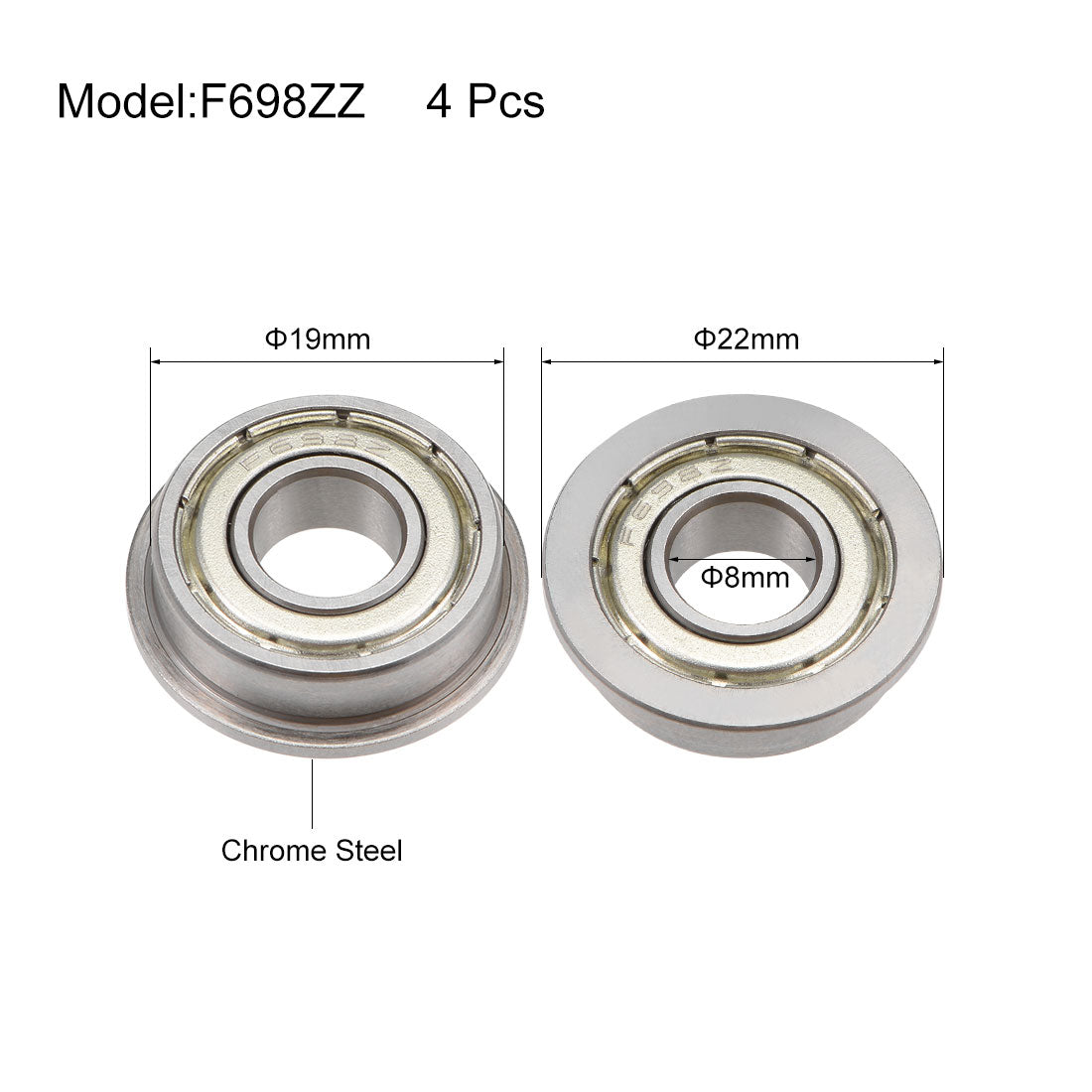 uxcell Uxcell Flange Ball Bearings Shielded Chrome Bearings