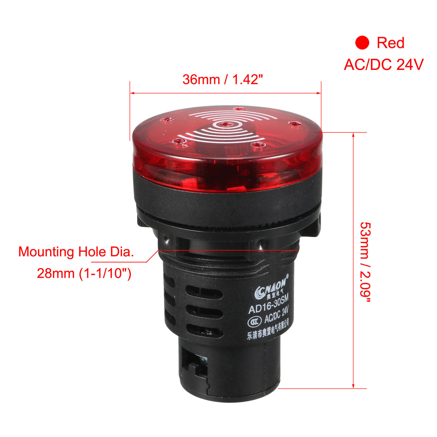 uxcell Uxcell AC/DC 24V Indicator Light with Buzzer Red Flashing Alarm 28mm Panel LED Indicators