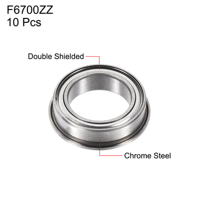 Harfington Uxcell F6700ZZ Flange Ball Bearing 10mmx15mmx4mm Double Metal Shielded (GCr15) Chrome Steel Bearings 10pcs