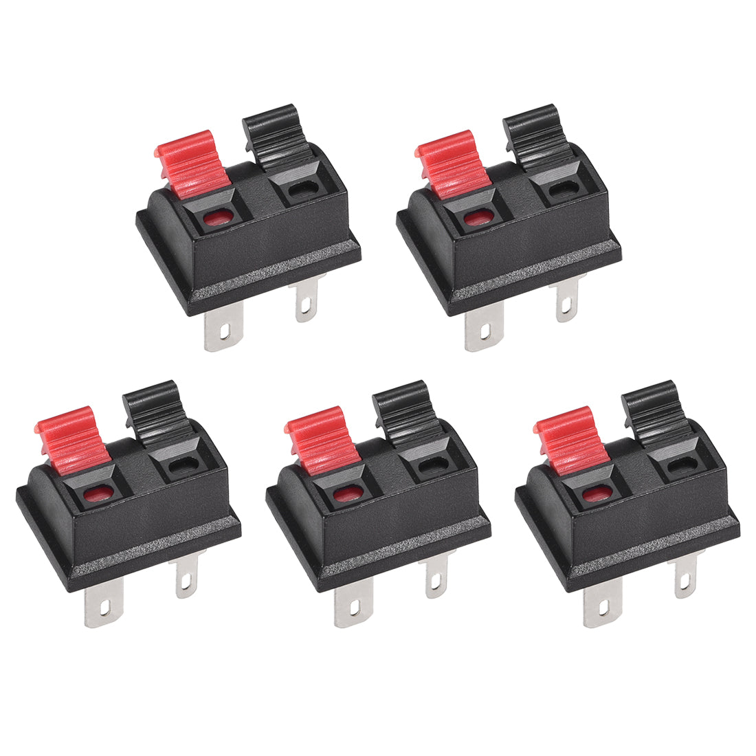 uxcell Uxcell 2 Ways Spring Speaker Terminal Clip Push Release Connector Audio Cable Terminals Strip Block Black Red WP2-203 5Pcs