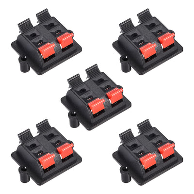 Harfington Uxcell 4 Ways Spring Speaker Terminal Clip Push Release Connector Audio Cable Terminals Strip Block Black Red WP4-03 5Pcs