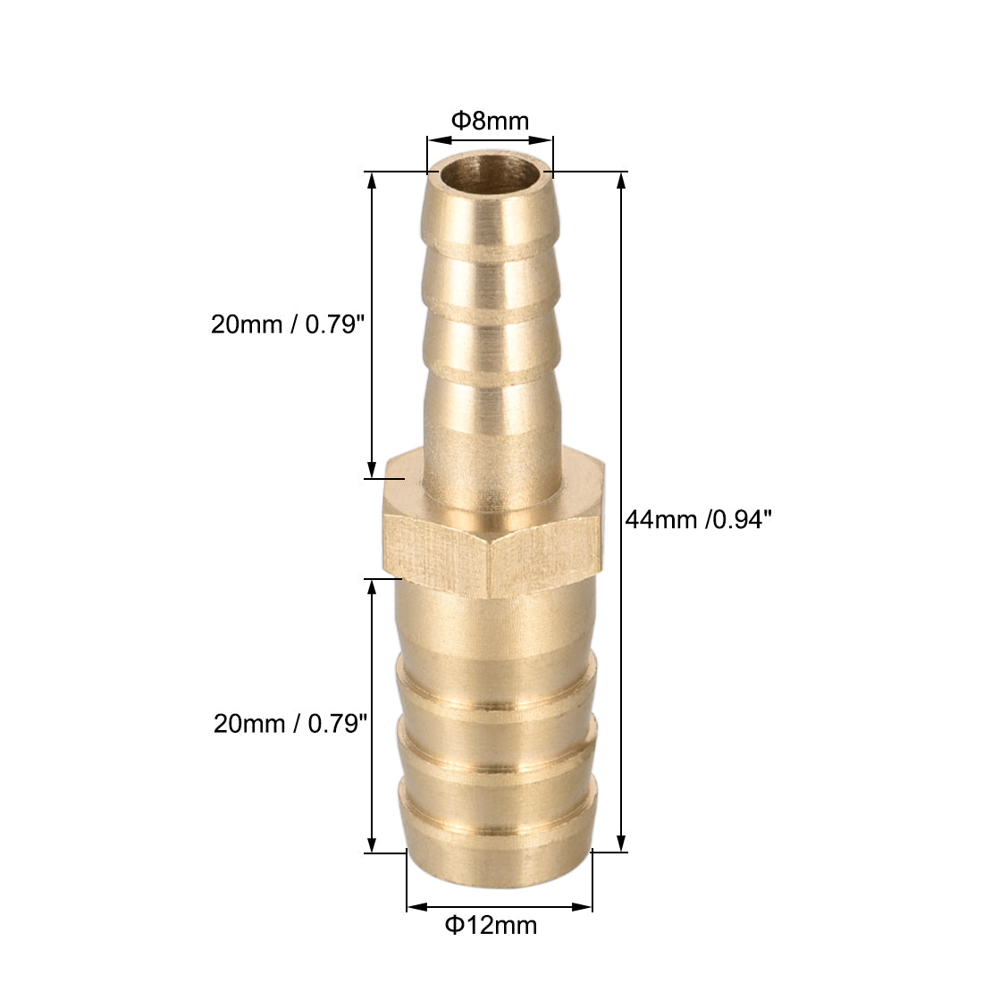 Uxcell Uxcell Straight Brass Barb Fitting Reducer, Fit Hose ID 21mm to 15mm