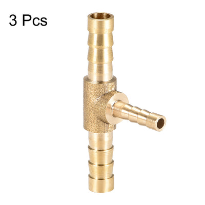 Harfington Uxcell 12mm x 8mm x 12mm Brass Hose Reducer Barb Fitting Tee T-Shaped 3 Way Barbed Connector Air Water Fuel Gas 3pcs