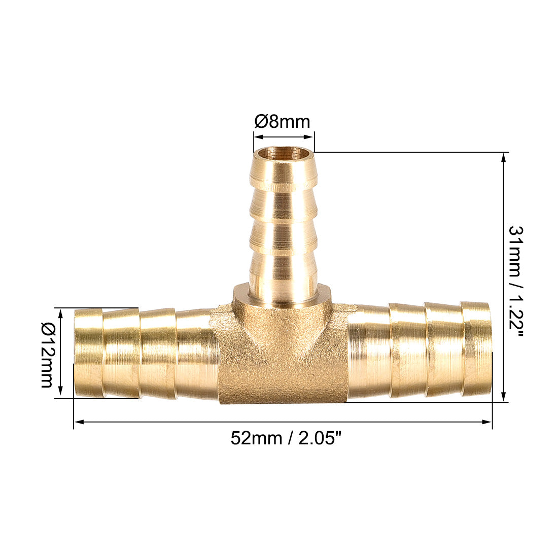 Uxcell Uxcell Tee Brass Barb Fitting Reducer 3 Way, Fit Hose ID 10mm x 6mm x 10mm 2pcs