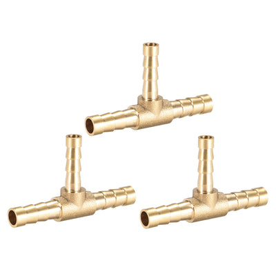 Harfington Uxcell 12mm x 8mm x 12mm Brass Hose Reducer Barb Fitting Tee T-Shaped 3 Way Barbed Connector Air Water Fuel Gas 3pcs
