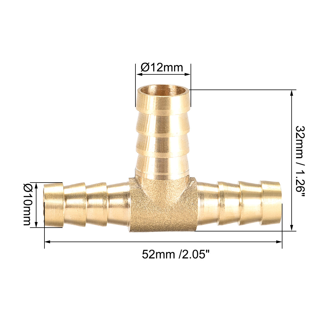 Uxcell Uxcell Tee Brass Barb Fitting Reducer 3 Way, Fit Hose ID 8x10x8mm 2pcs