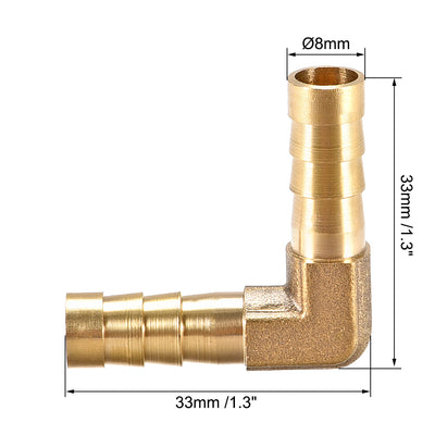 Harfington Uxcell 8mm Barb Brass Hose Fitting 90 Degree Elbow Pipe Connector Coupler Tubing 4pcs