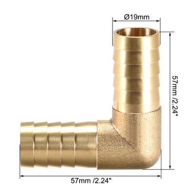 Harfington Uxcell 19mm Barb Brass Hose Fitting 90 Degree Elbow Pipe Connector Coupler Tubing 2pcs