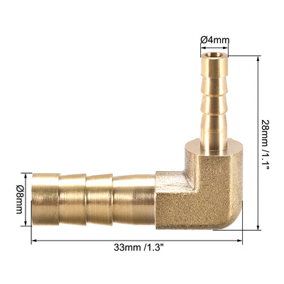 Harfington Uxcell 8mm to 4mm Barb Brass Hose Fitting 90 Degree Elbow Pipe Connector Coupler 2pcs