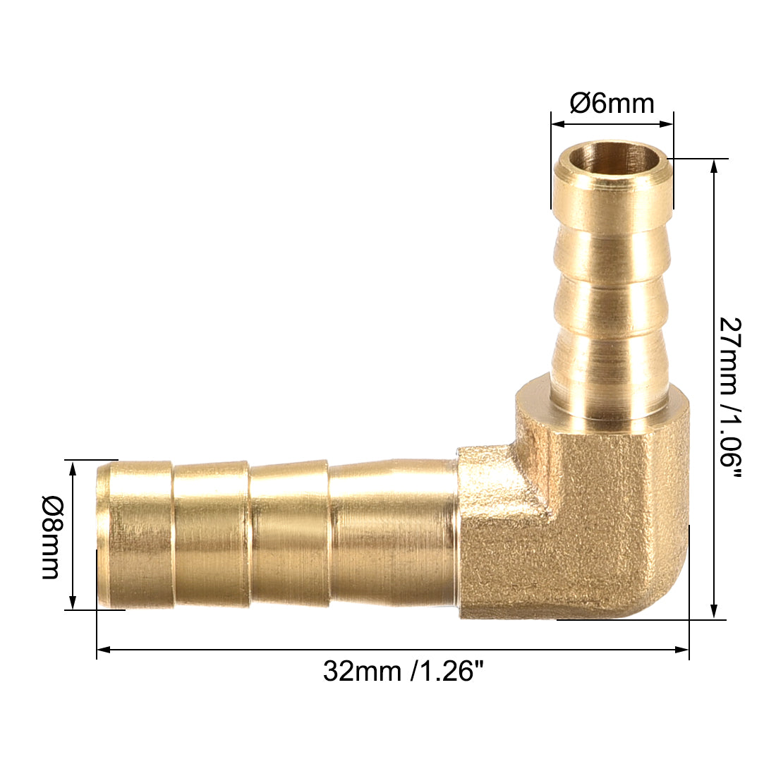 Uxcell Uxcell 8mm to 4mm Barb Brass Hose Fitting 90 Degree Elbow Pipe Connector Coupler