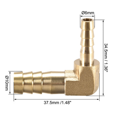 Harfington Uxcell 8mm to 4mm Barb Brass Hose Fitting 90 Degree Elbow Pipe Connector Coupler