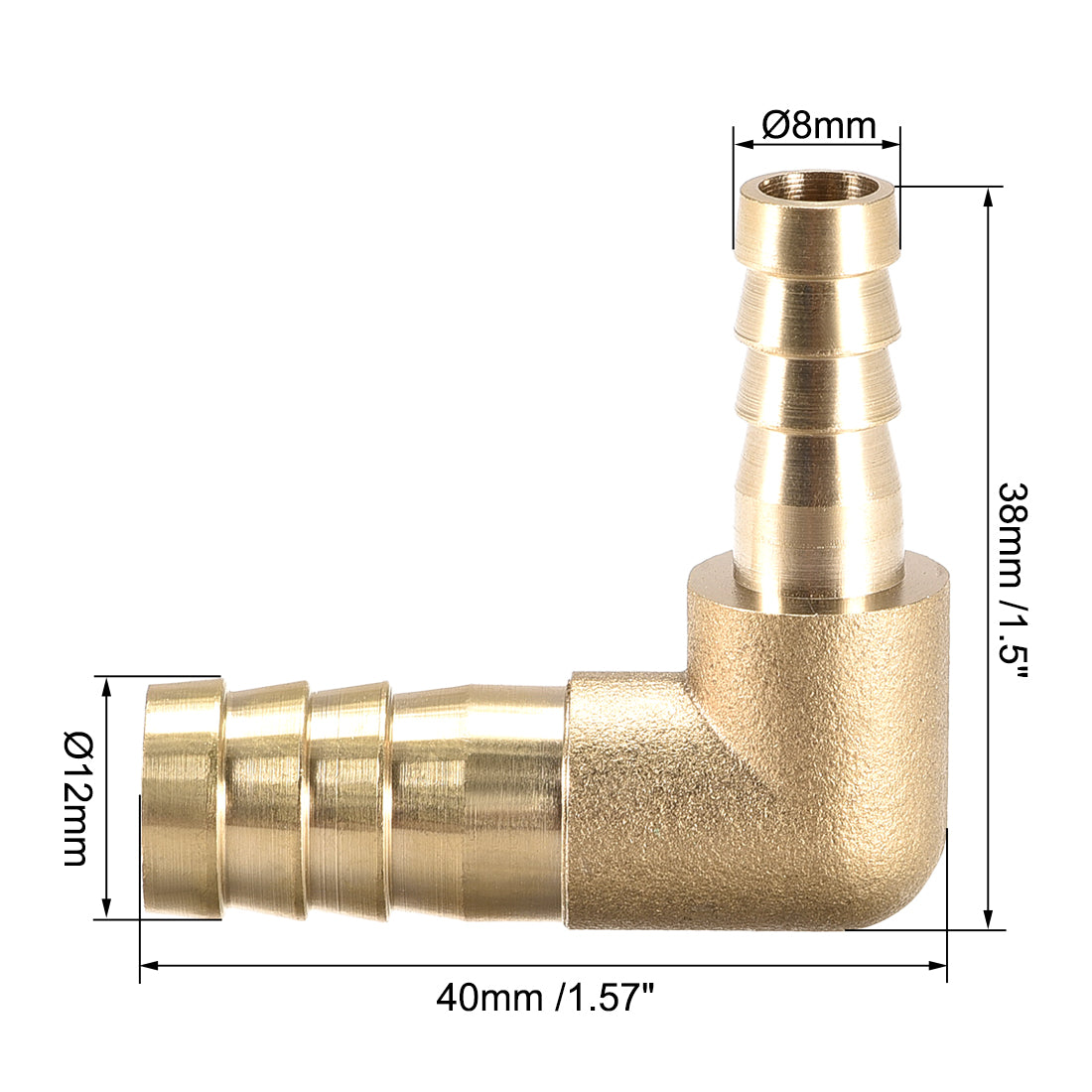uxcell Uxcell 12mm to 8mm Barb Brass Hose Fitting 90 Degree Elbow Pipe Connector Coupler 2pcs