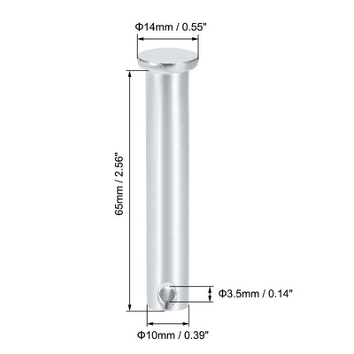 Harfington Uxcell Single Hole Clevis Pins - 10mm X 75mm Flat Head Zinc-Plating Solid Steel Link Hinge Pin 4Pcs