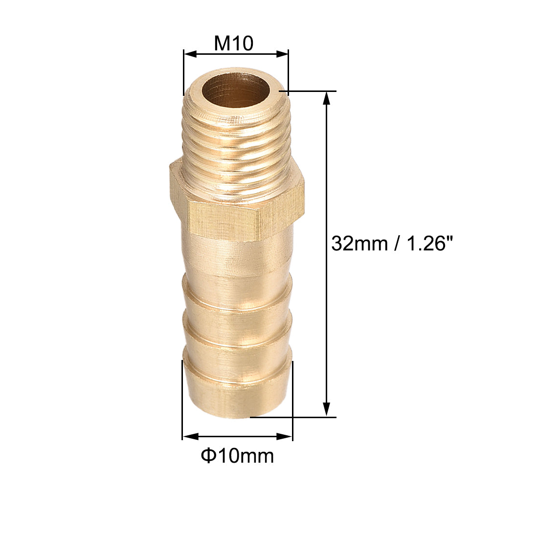 uxcell Uxcell Brass Fitting Connector Metric M10-1.25 Male to Barb Fit Hose ID 10mm 2pcs
