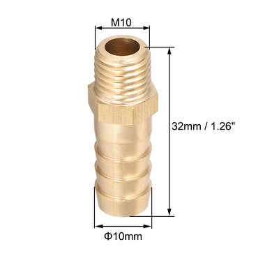 Harfington Uxcell Brass Fitting Connector Metric M10-1.25 Male to Barb Fit Hose ID 10mm 2pcs