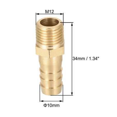 Harfington Uxcell Brass Fitting Connector Metric M12-1.25 Male to Barb Fit Hose ID 10mm 4pcs
