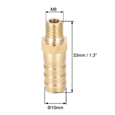 Harfington Uxcell Brass Fitting Connector Metric M8-1 Male to Barb Fit Hose ID 10mm 2pcs