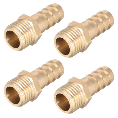 Harfington Uxcell Brass Fitting Connector Metric M14-1.5 Male to Barb Fit Hose ID 10mm 4pcs