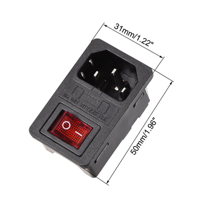 Harfington Uxcell Red Rocker Switch Fused IEC 320 C14 Inlet Power Socket Fuse Switch Connector Plug Connector