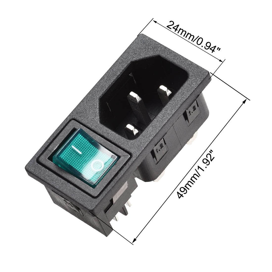 uxcell Uxcell IEC320 C14 Inlet Module Connector Male Power Socket w Switch AC 250V 10A Green 1pcs