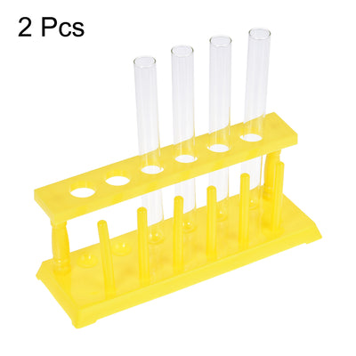 Harfington Uxcell Test Tube Holder Rack 6 Wells 6 Pins for 18-21mm Tubes Yellow 2Pcs