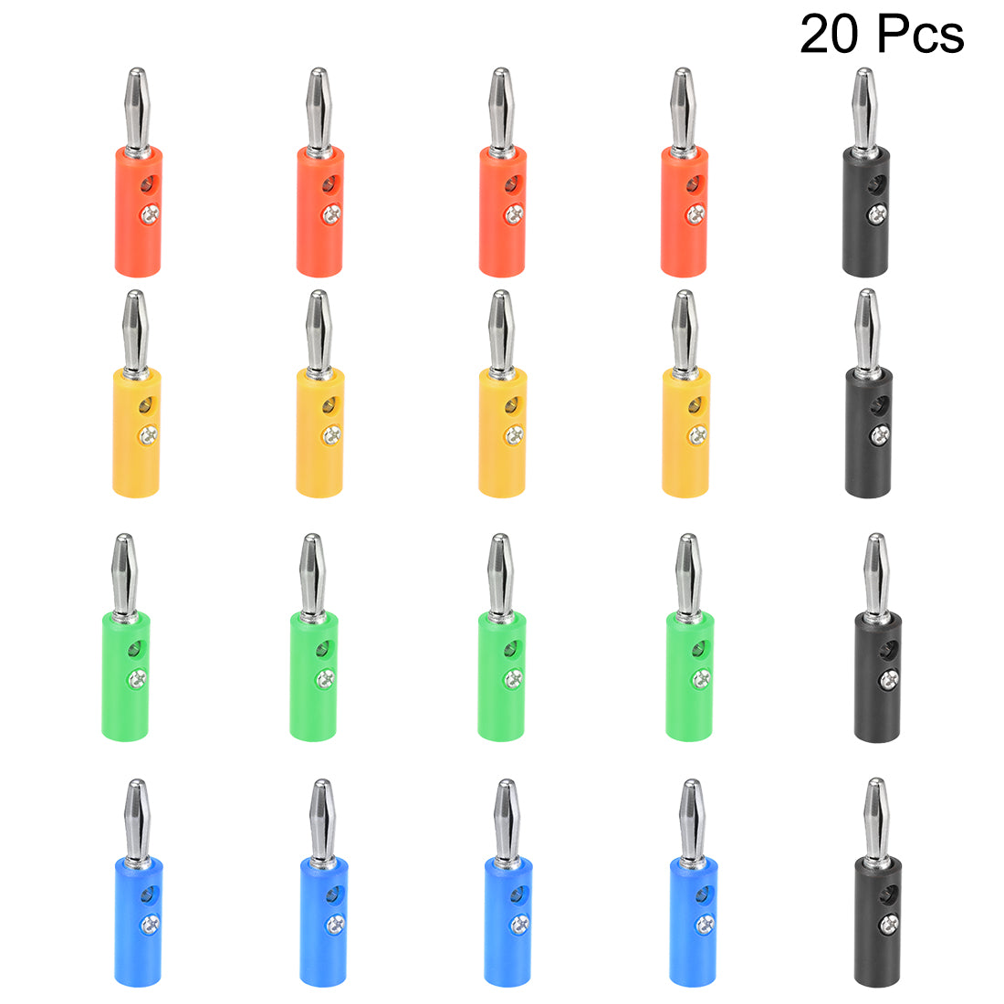 uxcell Uxcell 4mm Banana Speaker Wire Cable Screw Plugs Connectors  5-Colors 20pcs Jack Connector