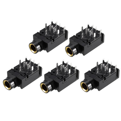 uxcell Uxcell PCB Mount 6.35mm 9 Pin Socket Headphone Stereo Jack Audio Video Connector Black 5Pcs
