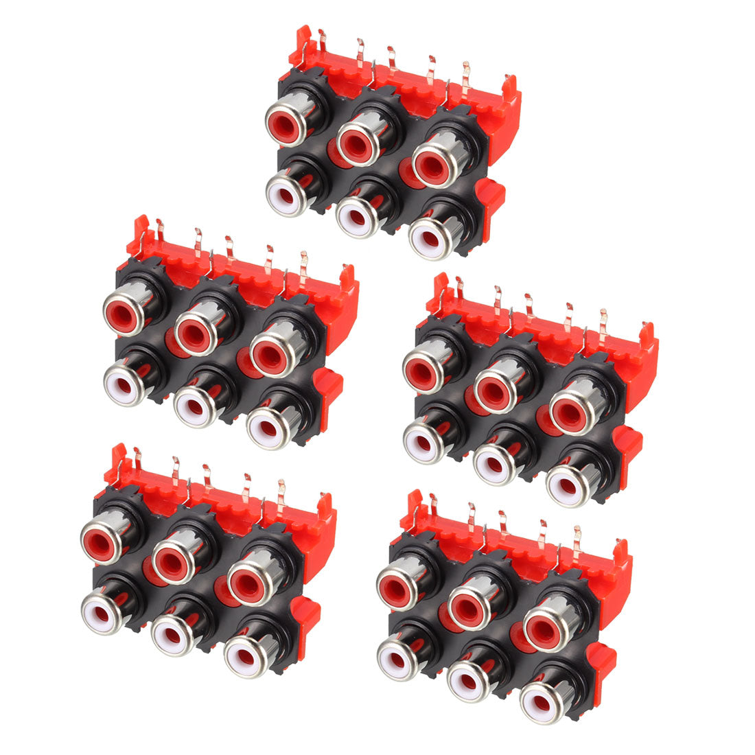 uxcell Uxcell PCB Panel Mount 6 RCA Socket Female Jack Audio Video AV Connector Red 9pins 5Pcs