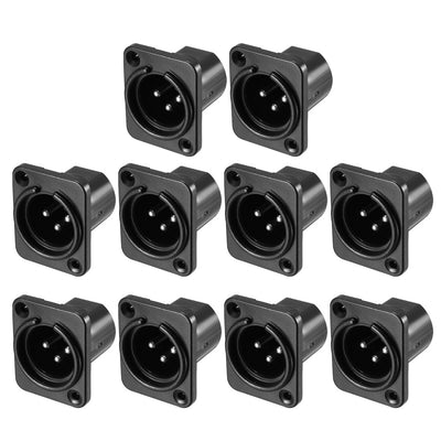 Harfington Uxcell 3-Pin XLR Male Jack Panel Mount For Microphone Connector Adapter Converter Audio Speaker Twist Lock 10Pcs YL3064