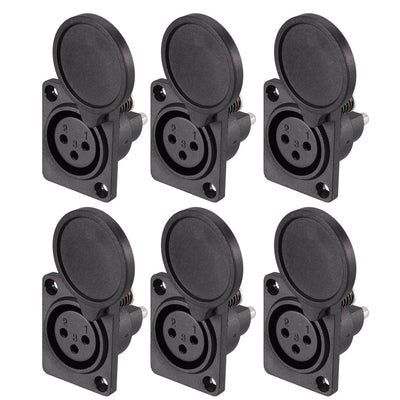 Harfington Uxcell 3-Pin XLR Female Jack Panel Mount for Microphone Connector Adapter Converter Audio Speaker with Waterproof Cover 6Pcs