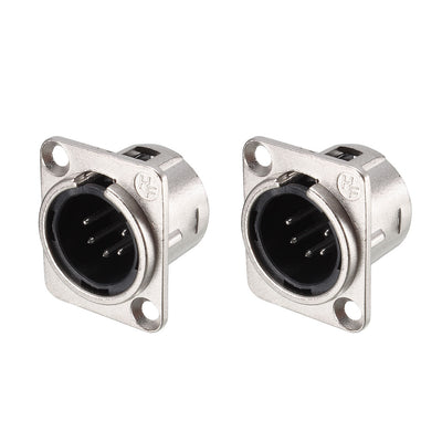Harfington Uxcell 5-Pin XLR Male Jack Panel Mount For Microphone Connector Adapter Converter Audio Speaker Silver Tone 2Pcs YL3072