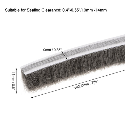 Harfington Uxcell Brush Weather Stripping, Adhesive Felt Door Seal Strip Weatherstrip Door Sweep Brush for Door Window  394Inch L X 0.6 Inch W  (10000mm X 15mm ) Gray