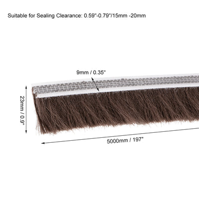 Harfington Uxcell Brush Weather Stripping, Adhesive Felt Door Seal Strip Pile Weatherstrip Door Sweep Brush for Door Window  197Inch L X 0.9 Inch W (5000mm X 23mm)Brown